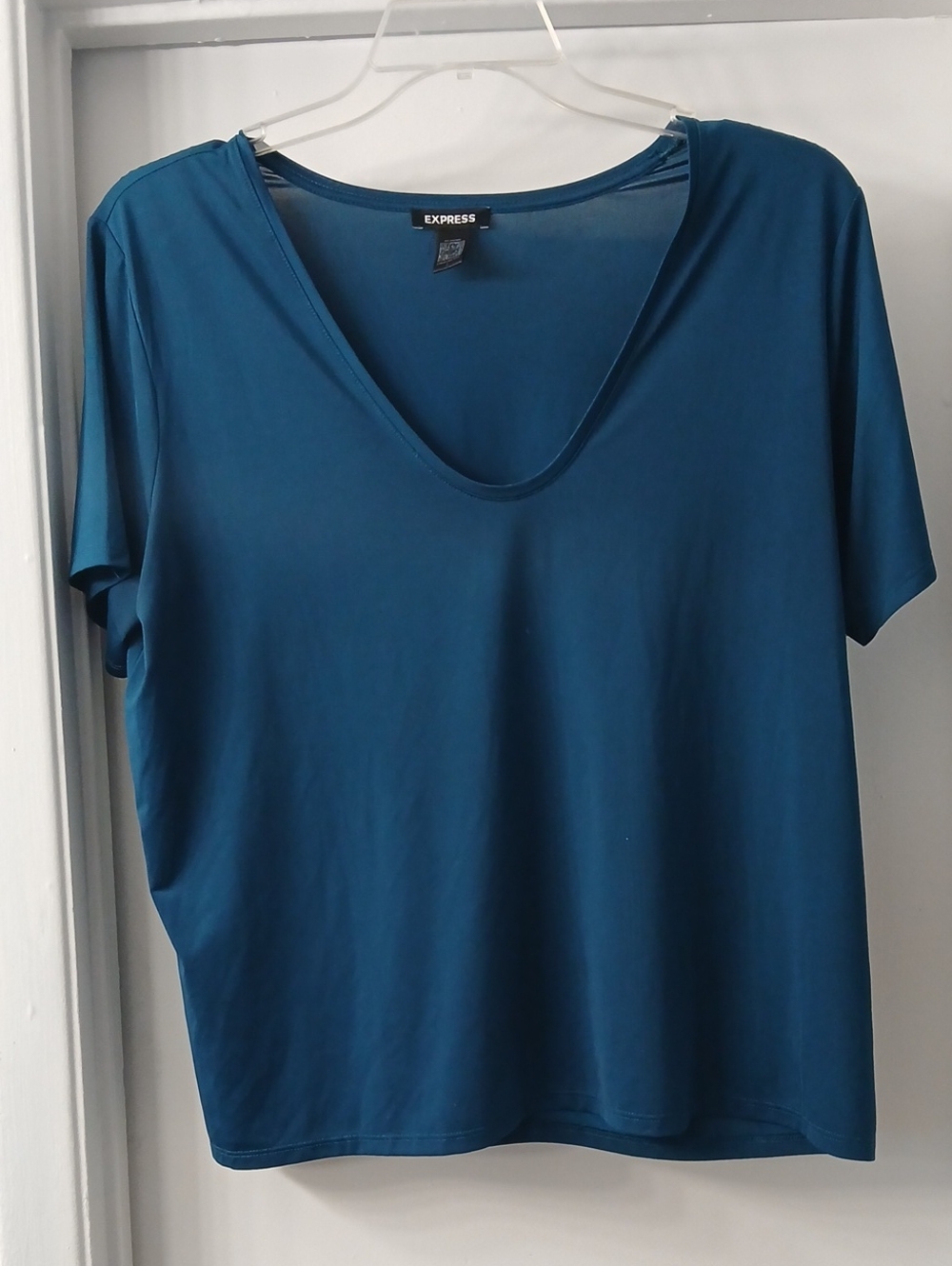 Express Teal V-Neck Short Sleeve Top